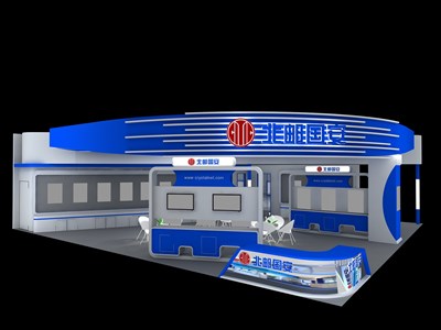 195平米展臺設計制作：三面開口/現代/木質結構/藍色，為交通物流展展商而作（免費使用）