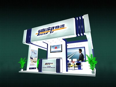 36平米展臺設計制作：三面開口/現(xiàn)代/木質(zhì)結(jié)構(gòu)/白色，為交通物流展展商而作（免費使用）