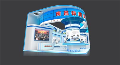 84平米展臺設計制作：二面開口/前衛(wèi)/木質結構/藍色，為交通物流展展商而作（免費使用）