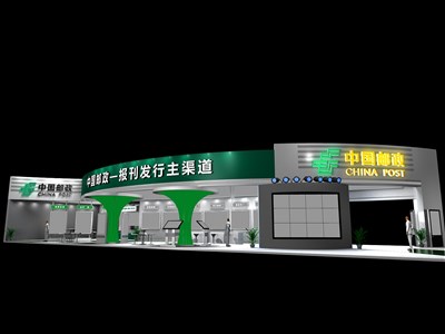 360平米展臺設計制作：三面開口/現(xiàn)代/木質結構/綠色，為交通物流展展商而作（免費使用）