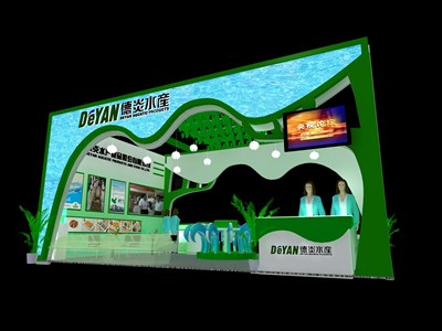 54平米展臺設計制作：二面開口/現(xiàn)代/木質結構/綠色，為漁博會展商而作（免費使用）