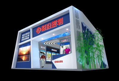 72平米展臺設(shè)計制作：一面開口/現(xiàn)代/木質(zhì)結(jié)構(gòu)/藍(lán)色，為成就招商展展商而作（免費使用）