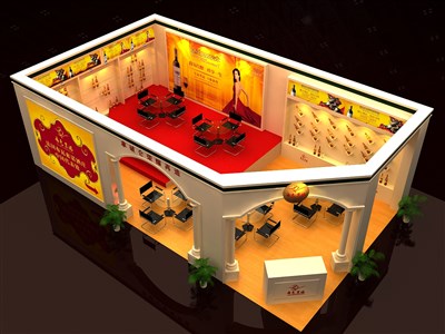 39.8平米展臺設(shè)計(jì)制作：三面開口/歐式/木質(zhì)結(jié)構(gòu)/米色，為糖酒展展商而作（免費(fèi)使用）