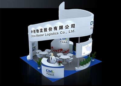 36平米展臺設計制作：四面開口/現(xiàn)代/木質(zhì)結(jié)構(gòu)/白色，為交通物流展展商而作（免費使用）