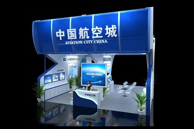 72平米展臺設計制作：二面開口/現(xiàn)代/木質結構/藍色，為交通物流展展商而作（免費使用）