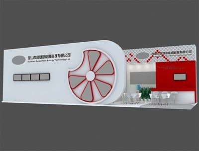 90平米展臺設計制作：三面開口/前衛(wèi)/木質(zhì)結(jié)構/紅色，為光伏展展商而作（免費使用）
