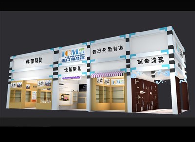 90平米展臺(tái)設(shè)計(jì)制作：三面開口/現(xiàn)代/木質(zhì)結(jié)構(gòu)/白色，為工藝品展展商而作（免費(fèi)使用）