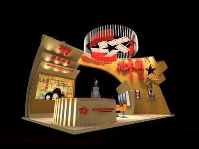60平米展臺設(shè)計制作：三面開口/現(xiàn)代/木質(zhì)結(jié)構(gòu)/黃色，為廣播媒體展展商而作（免費使用）