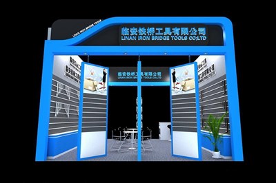 36平米展臺(tái)設(shè)計(jì)制作：二面開口/現(xiàn)代/木質(zhì)結(jié)構(gòu)/藍(lán)色，為工具展展商而作（免費(fèi)使用）