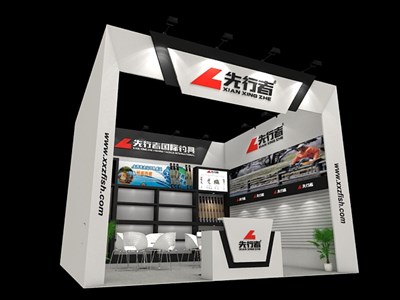 36平米展臺設(shè)計制作：一面開口/現(xiàn)代/木質(zhì)結(jié)構(gòu)/白色，為釣具展展商而作（免費使用）
