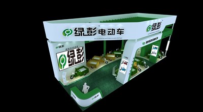 90平米展臺(tái)設(shè)計(jì)制作：四面開口/現(xiàn)代/木質(zhì)結(jié)構(gòu)/綠色，為單/摩托車展商而作（免費(fèi)使用）