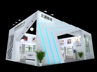 96平米展臺(tái)設(shè)計(jì)制作：二面開(kāi)口/現(xiàn)代/木質(zhì)結(jié)構(gòu)/白色，為婚博會(huì)展商而作（免費(fèi)使用）