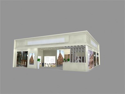 144平米展臺設計制作：二面開口/歐式/木質結構/灰色，為建材展展商而作（免費使用）
