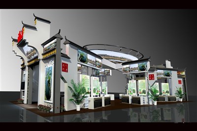 210平米展臺設(shè)計(jì)制作：四面開口/中式/木質(zhì)結(jié)構(gòu)/白色，為農(nóng)交會展商而作（免費(fèi)使用）