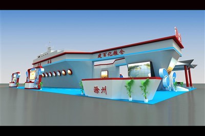 360平米展臺設(shè)計(jì)制作：四面開口/現(xiàn)代/木質(zhì)結(jié)構(gòu)/藍(lán)色，為農(nóng)交會展商而作（免費(fèi)使用）