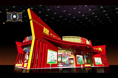 360平米展臺設(shè)計(jì)制作：四面開口/中式/木質(zhì)結(jié)構(gòu)/紅色，為農(nóng)交會展商而作（免費(fèi)使用）