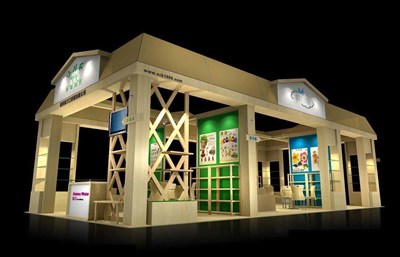 72平米展臺設(shè)計制作：四面開口/現(xiàn)代/木質(zhì)結(jié)構(gòu)/米色，為玩具展展商而作（免費使用）