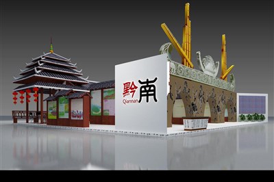 200.2平米展臺設(shè)計制作：三面開口/中式/木質(zhì)結(jié)構(gòu)/米色，為文博會展商而作（免費(fèi)使用）