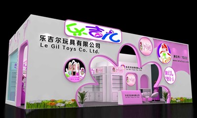 72平米展臺設(shè)計(jì)制作：二面開口/卡通/木質(zhì)結(jié)構(gòu)/粉色，為玩具展展商而作（免費(fèi)使用）