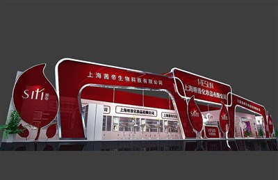 96平米展臺(tái)設(shè)計(jì)制作：一面開口/現(xiàn)代/木質(zhì)結(jié)構(gòu)/紅色，為美博會(huì)展商而作（免費(fèi)使用）