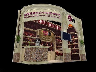 18平米展臺設(shè)計制作：二面開口/歐式/木質(zhì)結(jié)構(gòu)/米色，為糖酒展展商而作（免費使用）