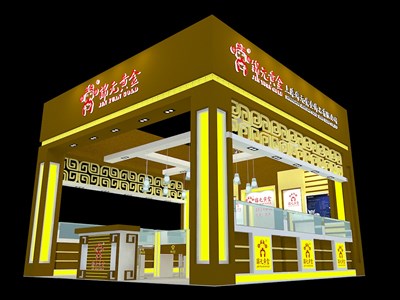 36平米展臺設計制作：一面開口/現(xiàn)代/木質(zhì)結(jié)構/黃色，為珠寶展展商而作（免費使用）