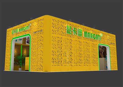 60平米展臺設(shè)計制作：三面開口/前衛(wèi)/型材結(jié)構(gòu)/黃色，為眼鏡展展商而作（免費(fèi)使用）