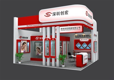 36平米展臺設(shè)計制作：二面開口/現(xiàn)代/木質(zhì)結(jié)構(gòu)/白色，為眼鏡展展商而作（免費(fèi)使用）