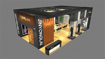 77平米展臺設計制作：二面開口/現(xiàn)代/木質結構/黑色，為服裝展展商而作（免費使用）