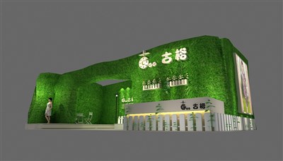 72平米展臺(tái)設(shè)計(jì)制作：一面開(kāi)口/田園/木質(zhì)結(jié)構(gòu)/綠色，為服裝展展商而作（免費(fèi)使用）