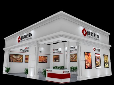 88平米展臺設計制作：二面開口/歐式/木質(zhì)結構/白色，為照明展展商而作（免費使用）