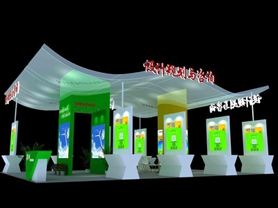108平米展臺設(shè)計制作：四面開口/前衛(wèi)/型材結(jié)構(gòu)/綠色，為能源展展商而作（免費使用）
