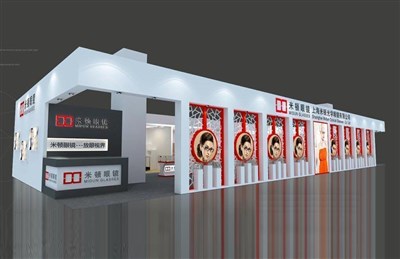 216平米展臺設(shè)計制作：二面開口/現(xiàn)代/木質(zhì)結(jié)構(gòu)/白色，為眼鏡展展商而作（免費(fèi)使用）