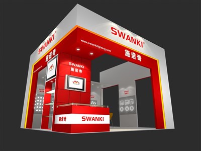 36平米展臺設(shè)計制作：三面開口/前衛(wèi)/木質(zhì)結(jié)構(gòu)/紅色，為照明展展商而作（免費使用）