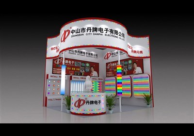 22.5平米展臺設(shè)計制作：二面開口/現(xiàn)代/木質(zhì)結(jié)構(gòu)/紅色，為照明展展商而作（免費使用）