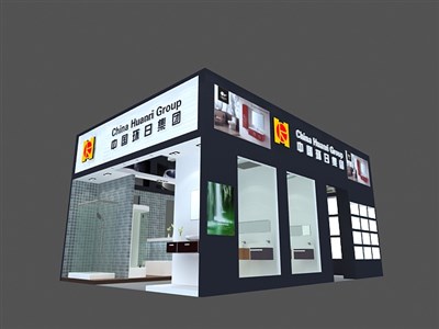 54平米展臺(tái)設(shè)計(jì)制作：二面開口/現(xiàn)代/木質(zhì)結(jié)構(gòu)/黑色，為衛(wèi)浴展展商而作（免費(fèi)使用）