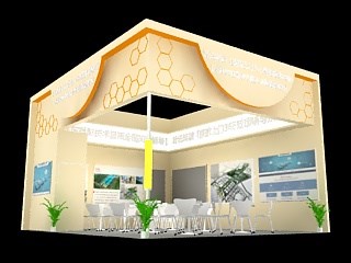 42平米展臺設(shè)計制作：二面開口/現(xiàn)代/木質(zhì)結(jié)構(gòu)/米色，為婚博會展商而作（免費使用）
