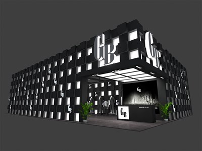216平米展臺設(shè)計制作：二面開口/現(xiàn)代/木質(zhì)結(jié)構(gòu)/黑色，為服裝展展商而作（免費使用）