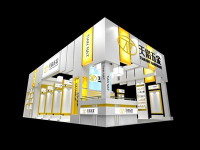 72平米展臺設(shè)計制作：三面開口/現(xiàn)代/木質(zhì)結(jié)構(gòu)/白色，為五金展展商而作（免費使用）