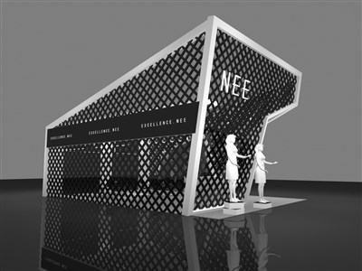54平米展臺設計制作：二面開口/現(xiàn)代/木質(zhì)結(jié)構(gòu)/黑色，為服裝展展商而作（免費使用）