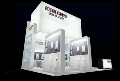 36平米展臺設計制作：三面開口/現(xiàn)代/木質結構/白色，為安防展展商而作（免費使用）