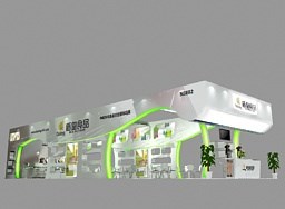 154平米展臺設計制作：三面開口/現代/木質結構/綠色，為食品展展商而作（免費使用）