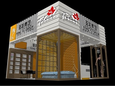 36平米展臺(tái)設(shè)計(jì)制作：三面開口/現(xiàn)代/木質(zhì)結(jié)構(gòu)/彩色，為紡織展展商而作（免費(fèi)使用）