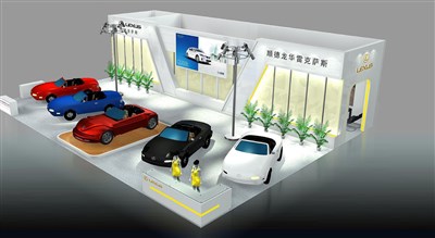 227.5平米展臺(tái)設(shè)計(jì)制作：三面開口/現(xiàn)代/木質(zhì)結(jié)構(gòu)/白色，為汽車展展商而作（免費(fèi)使用）