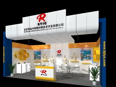 18平米展臺(tái)設(shè)計(jì)制作：一面開口/現(xiàn)代/木質(zhì)結(jié)構(gòu)/彩色，為紡織展展商而作（免費(fèi)使用）
