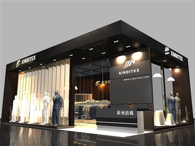 70平米展臺設計制作：二面開口/現(xiàn)代/木質結構/黑色，為服裝展展商而作（免費使用）