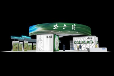 576平米展臺設(shè)計(jì)制作：二面開口/現(xiàn)代/木質(zhì)結(jié)構(gòu)/綠色，為農(nóng)交會展商而作（免費(fèi)使用）