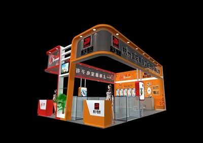 54平米展臺(tái)設(shè)計(jì)制作：三面開口/現(xiàn)代/木質(zhì)結(jié)構(gòu)/彩色，為汽配展展商而作（免費(fèi)使用）