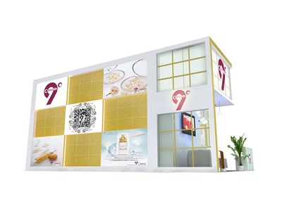 54平米展臺(tái)設(shè)計(jì)制作：二面開口/現(xiàn)代/木質(zhì)結(jié)構(gòu)/彩色，為美博會(huì)展商而作（免費(fèi)使用）
