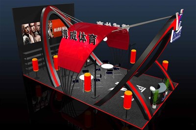 60平米展臺設(shè)計制作：三面開口/現(xiàn)代/木質(zhì)結(jié)構(gòu)/黑色，為體博會展商而作（免費使用）